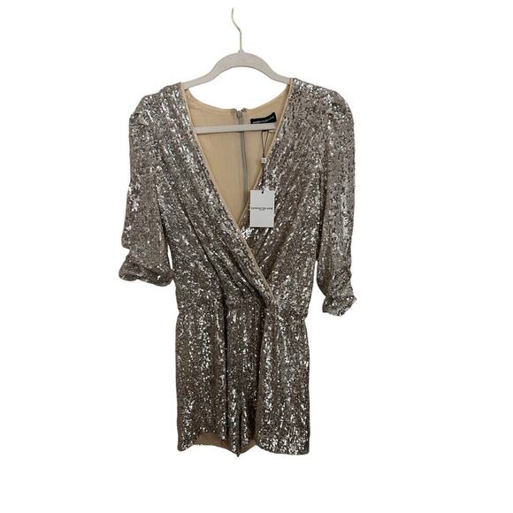 NWT Generation Love Allegra Sequined Faux Wrap Jumpsuit Silver Small - Picture 4 of 6